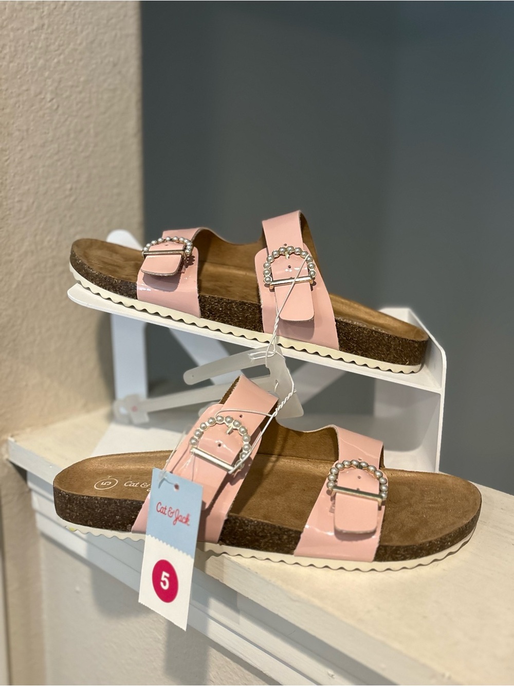 Kids' Drew Footbed Sandals Pink Pearls - Cat & Jack - Big Girl Youth Size 5 NEW